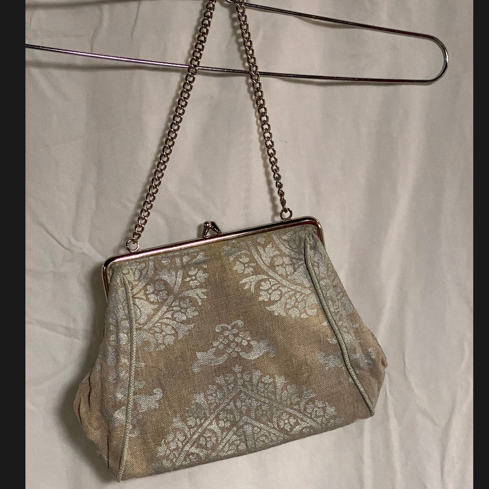 Silver Damask over Natural Fabric Handbag